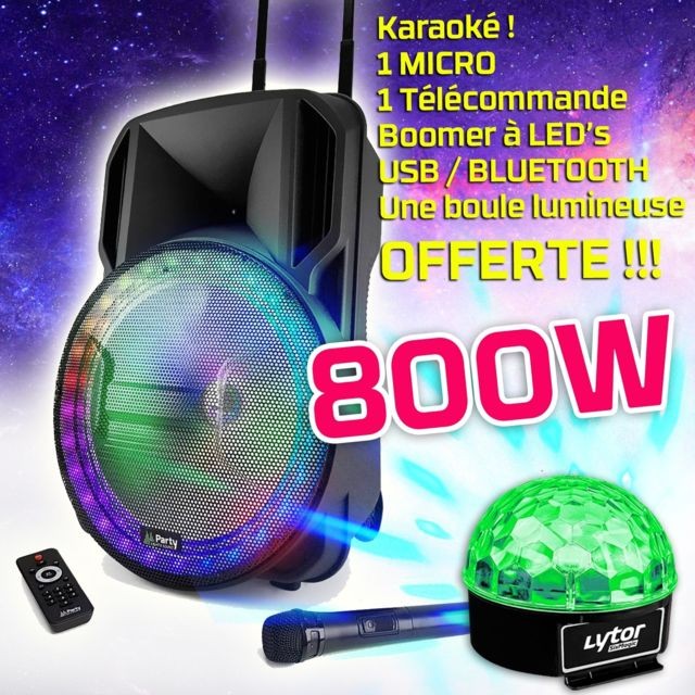 Party Sound - Enceinte DJ PARTY KARAOKE 800W sono portable Batterie Disco Mobile 15"" LED RGB USB /Bluetooth / RADIO FM + MICRO + SIXMAGIC Ufo - Dj radio