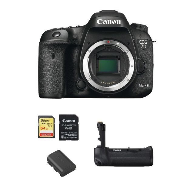 Canon - CANON EOS 7D II Body + WiFi adapter W-E1 + 64GB SD card + LP-E6N Battery + BG-E16 Battery Grip - CANON EOS 70D Reflex Numérique