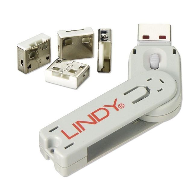 Lindy - CLÉ USB & 4 VERROUS USB, BLANC LINDY 40454 Lindy   - Bonnes affaires Alarme connectée