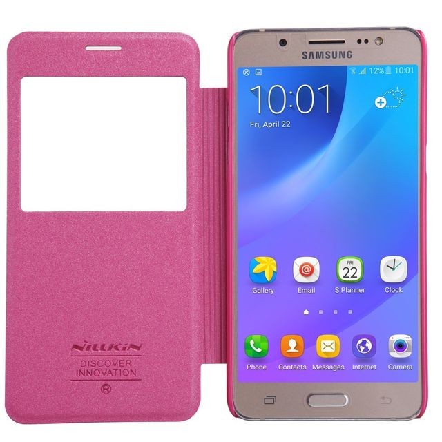 Etui rabat latéral rose aspect satiné pour Samsung J5-2016 Nillkin