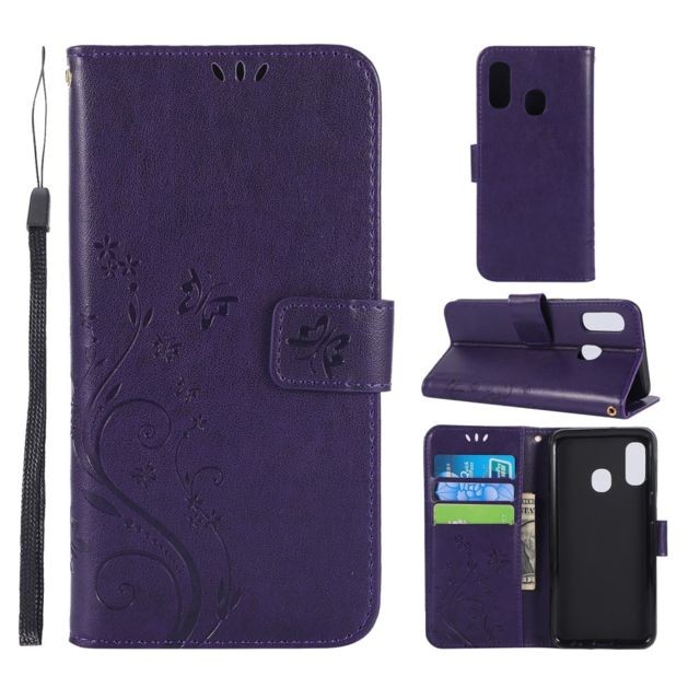 marque generique - Etui en PU fleurs de papillon violet foncé pour Samsung Galaxy A20e marque generique  - Accessoire Smartphone