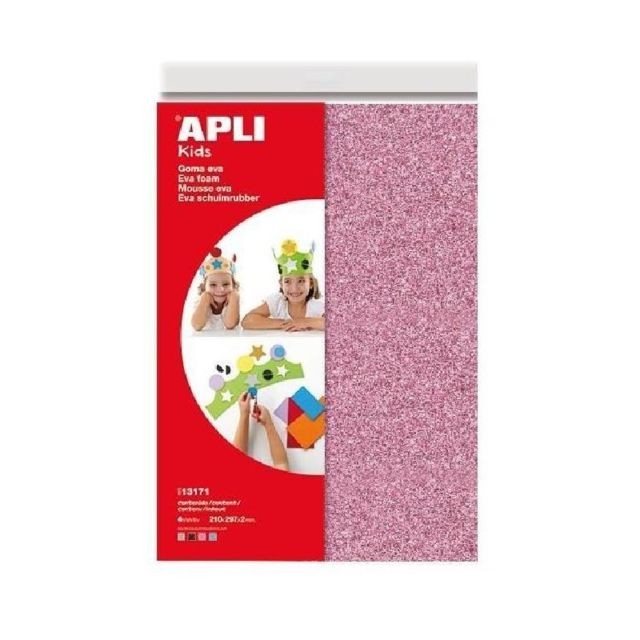 Apli - APLI Pochette 4 feuilles de mousse caoutchouc - Noir, rose, bleu et blanc a paillettes Apli  - Apli