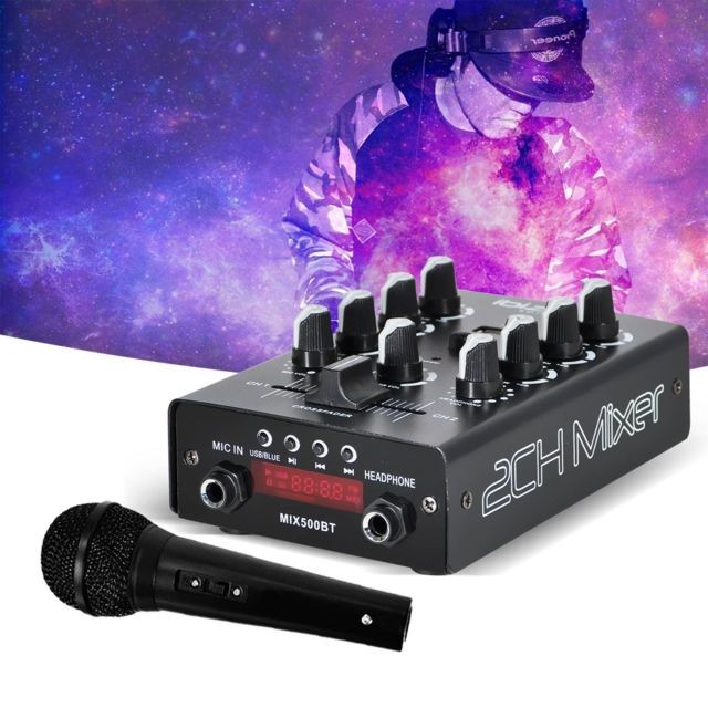 Ibiza Sound - Table de mixage 2 canaux USB/BLUETOOTH IBIZA SOUND MIX500BT + Microphone à main noir - Tables de mixage