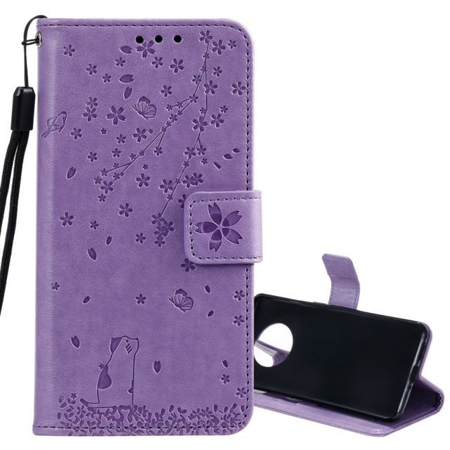 marque generique - Etui en PU flip fleur et chat violet pour votre OnePlus 7T marque generique  - marque generique