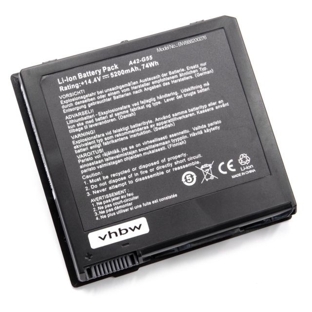 Vhbw - vhbw Li-Ion batterie 5200mAh (14.4V) noir pour ordinateur portable laptop notebook comme Asus A42-G55 - Batterie PC Portable