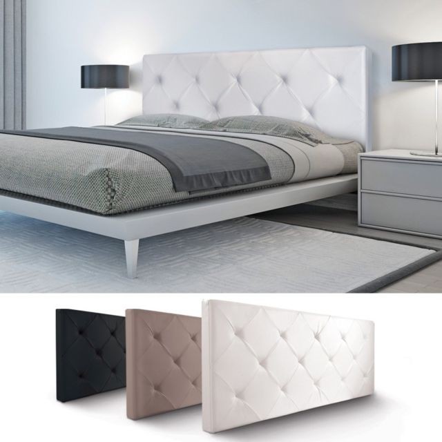 Idmarket - Tête de lit capitonnée PVC blanc 160x60cm imprimé 14 boutons - Têtes de lit