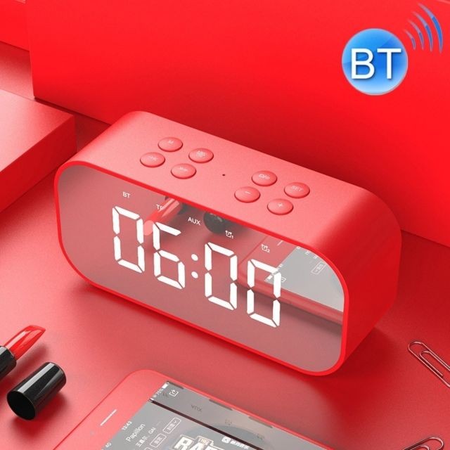 Wewoo - Mini enceinte Bluetooth Réveil LED haut-parleur de carte sans fil 5.0 avec horloge numérique miroir (Rouge) Wewoo - Enceintes Hifi Bluetooth