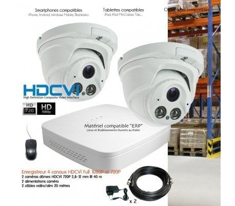 Caméra de surveillance connectée Dahua Système HDCVI de vidéosurveillance avec 2 caméras dôme HDCVI focale variable Capacité du disque dur - Aucun disque dur