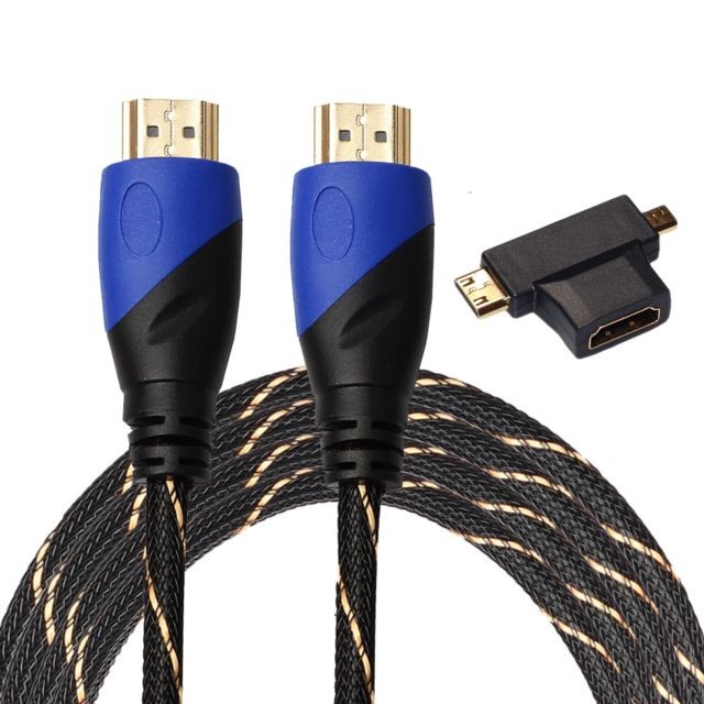 Wewoo - Câble noir 3m HDMI 1.4 Version 1080P tissé net ligne bleu tête HDMI Mâle à HDMI Audio Vidéo Connecteur avec Mini HDMI et Micro HDMI HDMI 3 dans 1 ensemble d'adaptateurs - Câble HDMI
