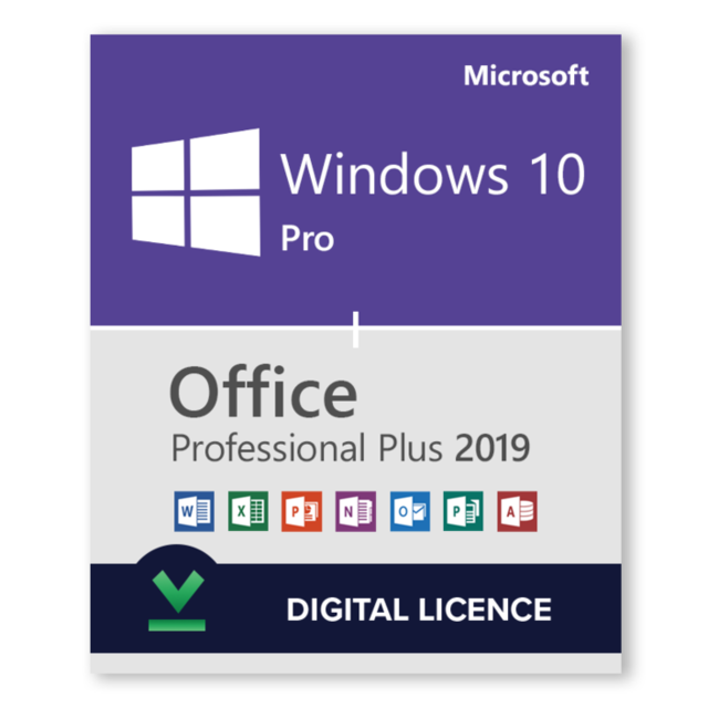 Microsoft - Windows 10 Pro + Microsoft Office 2019 Pro Plus - Licence numérique - Logiciel en téléchargement - Logiciels