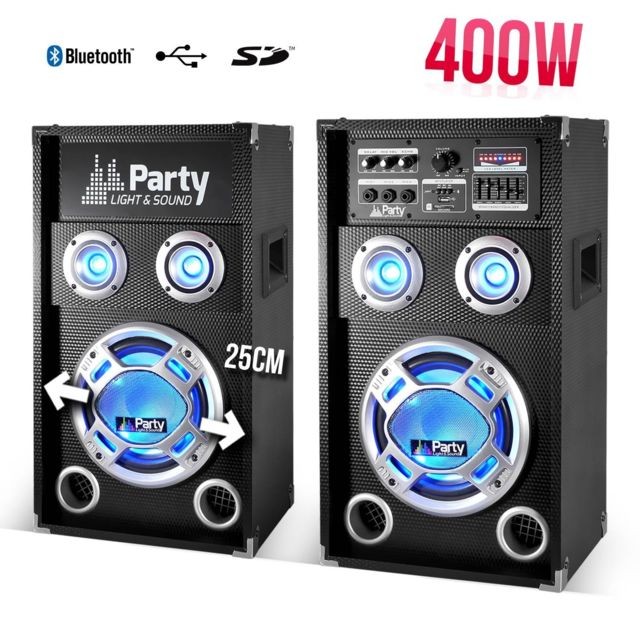 Party Light & Sound - Système karaoké 2 enceintes à LEDs 2 voies 10""/25cm 400W BT/USB/SD - PARTY KARAOKE 10 - Party Light & Sound