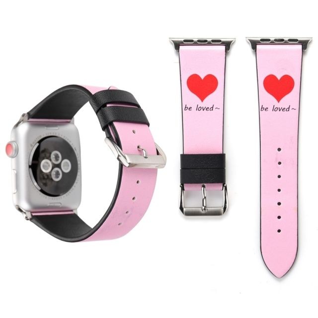 Wewoo - Bande de montre-bracelet en cuir véritable simple motif de coeur pour Apple Watch série 3 & 2 & 1 38mm rose - Apple watch rose
