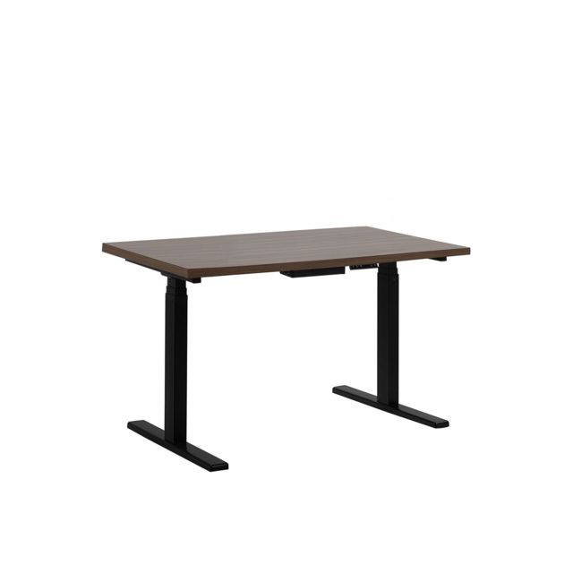 Beliani - Beliani Table de bureau 130 x 72 cm noir et bois foncé hauteur réglable manuellement DESTIN II - marron - Mobilier de bureau Noyer aluminium