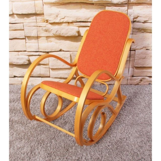 Decoshop26 - Fauteuil à bascule rocking chair en bois clair assise en tissu orange FAB04007 - Rocking Chairs Fauteuils