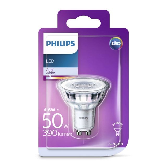 Philips - Spot LED GU10 4,6W (50W) – blanc froid Philips  - Ampoules led gu10 blanc froid