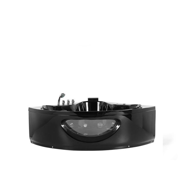 Beliani - Beliani Baignoire angle balnéo 150 cm en acrylique noir avec LED TOCOA - blanc - Balnéothérapie Plomberie Salle de bain