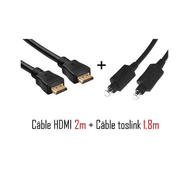Cabling CABLING  Lot cable optique toslink + Cable HDMI 2M pour Freebox Revolution - blindé noir - connecteur OR haute qualité