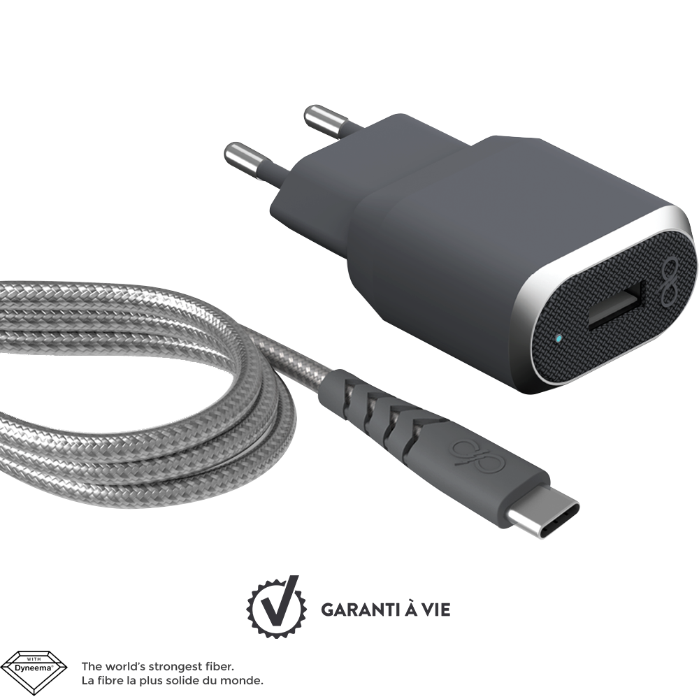 Force Power Chargeur Secteur Fast & Smart 1 port USB 2.4A + câble renforcé MicroUSB 1.2m - Charge Rapide et intelligente