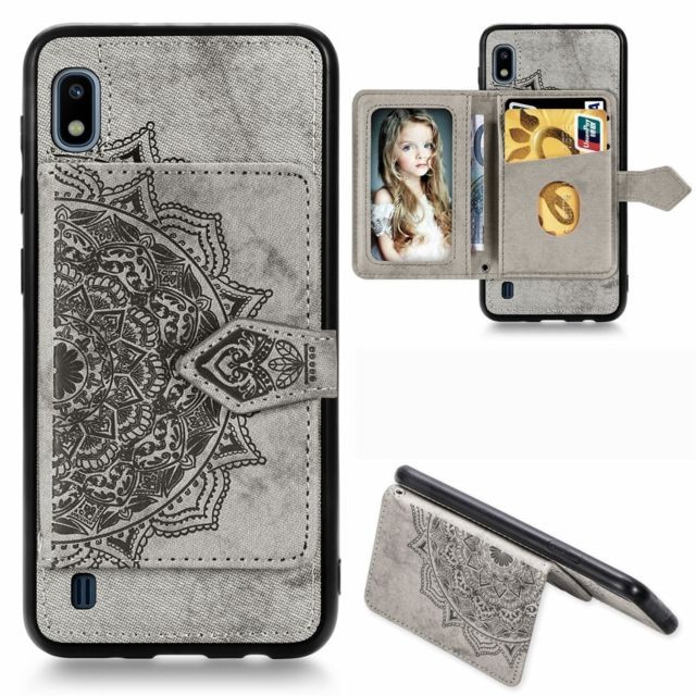 Wewoo - Coque Pour Galaxy A10 Mandala Embossed Magnetic Cloth PU + TPU + PC Case with Holder & Card Slots & Wallet & Photo Frame & Strap Grey Wewoo  - Coque, étui smartphone