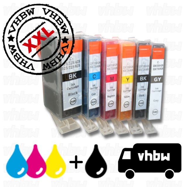 Vhbw - 6x recharges cartouches d'encre pour imprimante CANON 525/526-Serie + Puce Vhbw  - Cartouche d encre pour imprimante