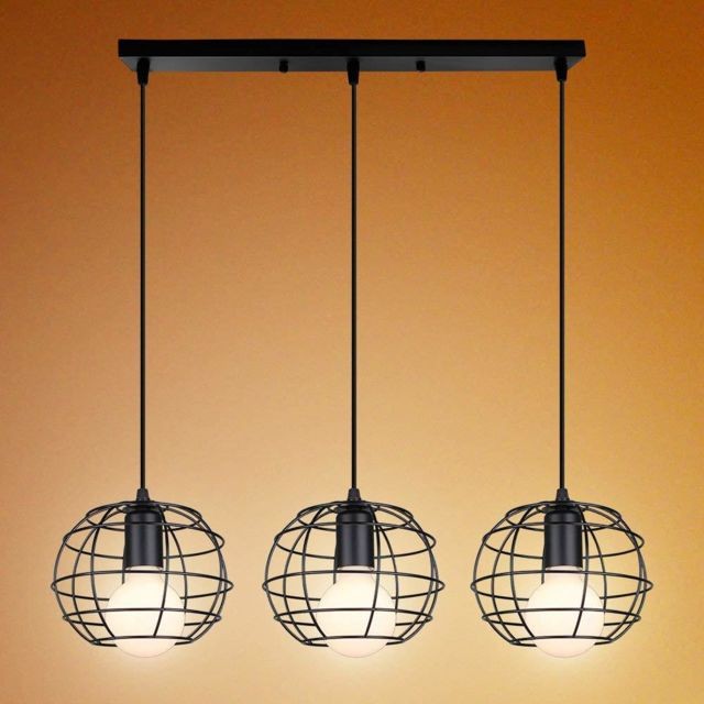 Stoex - STOEX Retro Lampe Suspension Vintage, E27 Lustre Plafonniers Industrielle 3 Luminaire Cage forme Balle Rond - Noir Stoex - Luminaires Noir