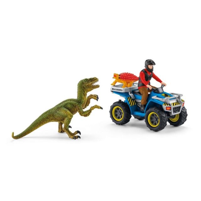 Schleich - SCHLEICH Figurine Fuite sur quad face au vélociraptor - 41466 - Dinosaurs Schleich  - Marchand Stortle