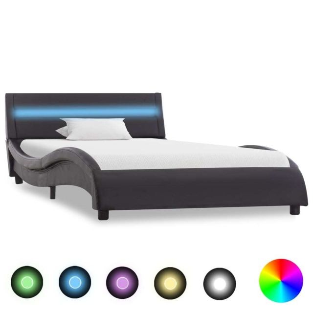 Vidaxl - vidaXL Cadre de lit avec LED Noir Similicuir 90x200 cm - Literie 7 coloris de plate-bande au choix (noir, anthracite, gris, argent, champagne, chamois, prune)