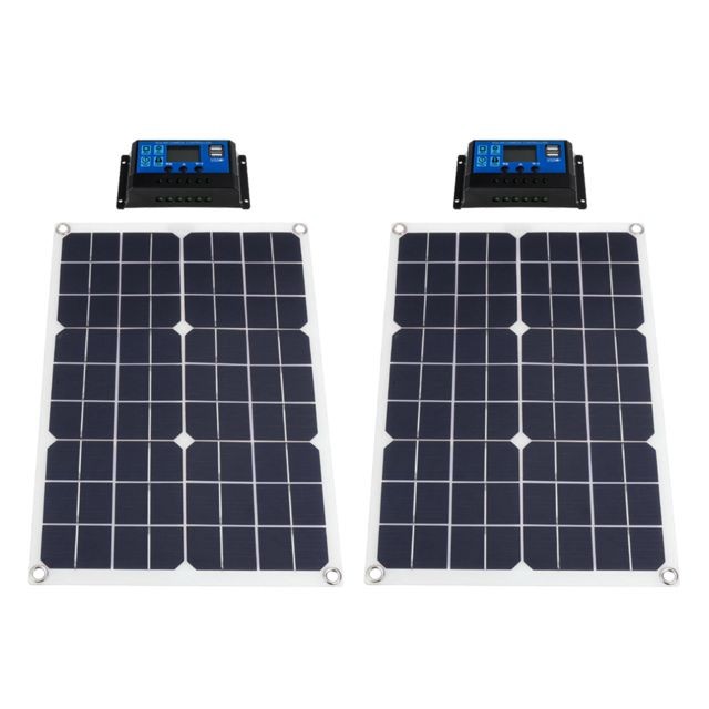 Panneaux solaires rigides marque generique 2x Panneau  Flexible 10A 12V 24V Kit Système  Module Photovoltaïque Cellule 10A Connecteur De Contrôleur Pour La Maison, RV, Caravane, B