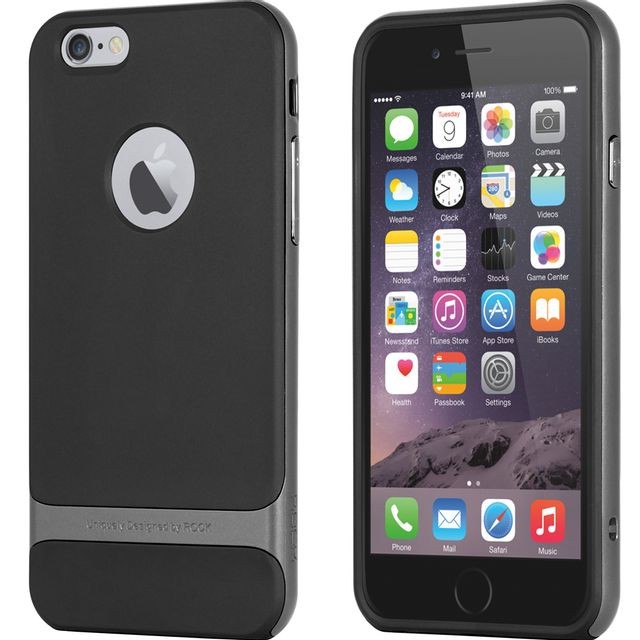 Coque, étui smartphone Rock Coque Rock Royce Series bi-matières pour iPhone 6 Plus 5,5 pouces coloris noir et gris