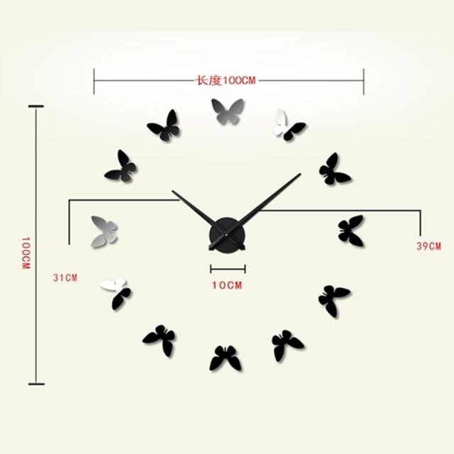 Wewoo - Horloges DIY noir Chambre Décoration de la maison sans cadre en forme de papillon grand bricolage Wall Sticker Mute Clock, taille: 100 * 100 cm Wewoo  - Deco papillon