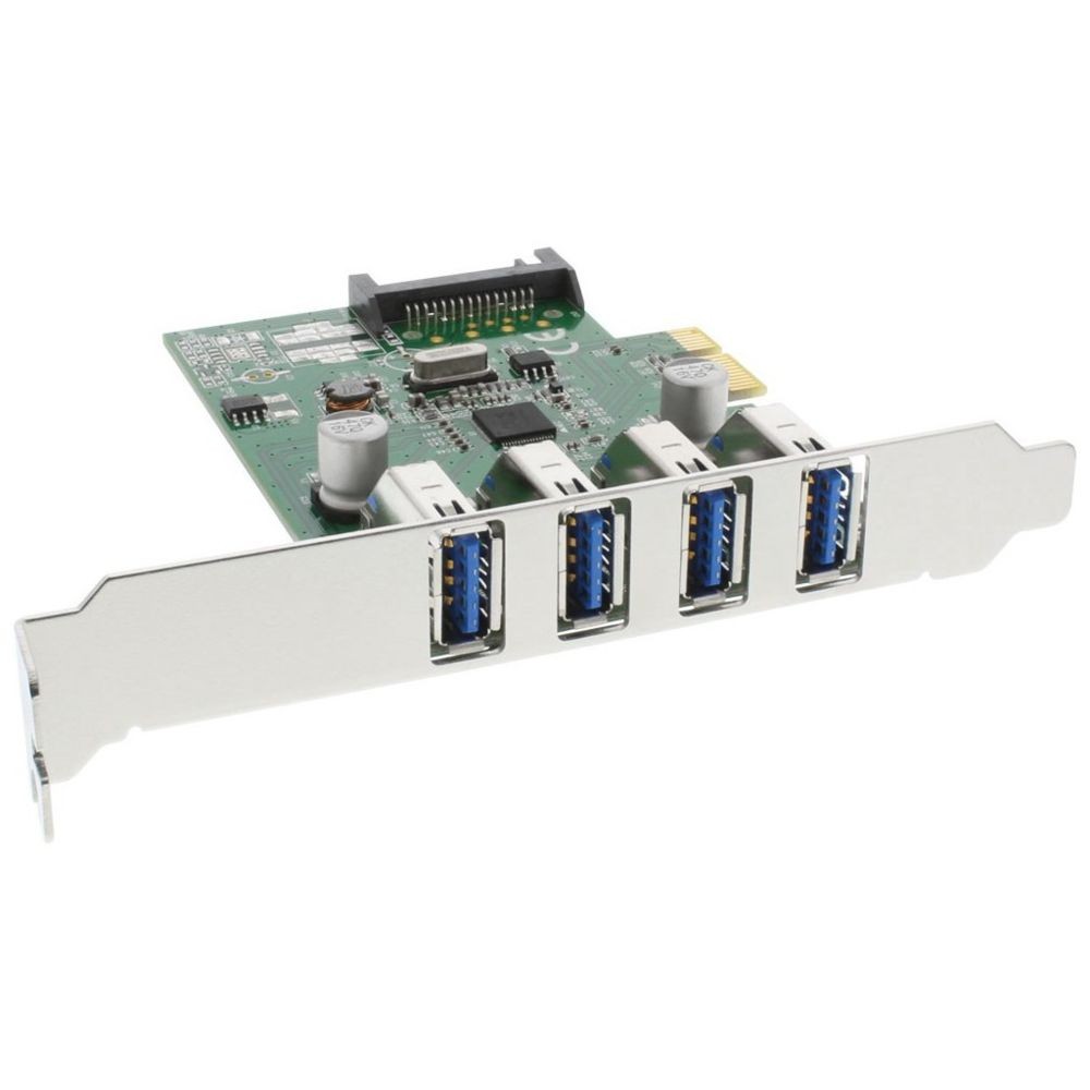 Inline Contrôleur hôte 4 ports InLine® USB 3.0 PCIe incl. Support à profil bas et Aux 4 broches. Puissance