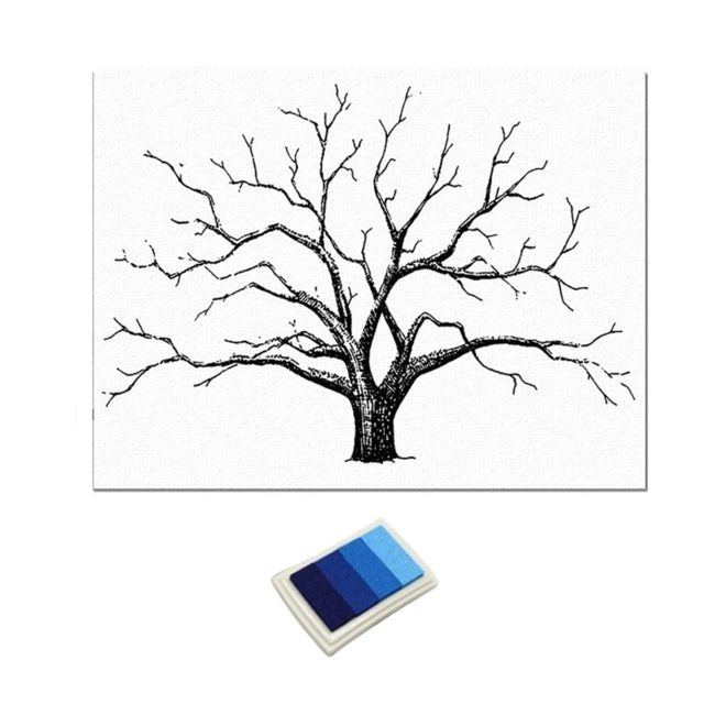 marque generique -Arbre de mariage empreintes digitales arbre doigt peinture livre d'or de mariage bleu marque generique  - Affiches, posters