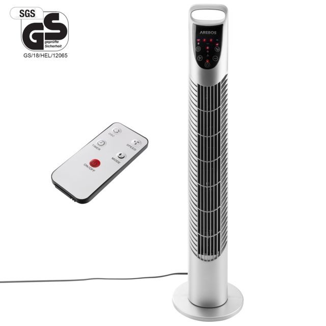 Arebos - Arebos Ventilateur tour de 40 W avec télécommande argenté - Ventilateur Arebos