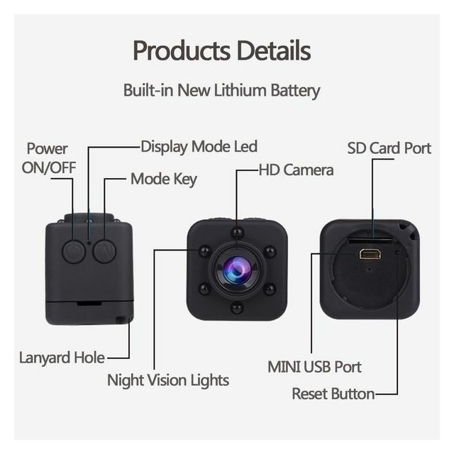 Appcessoires Mini Camera espion Full HD 1080P vision nocturne noire