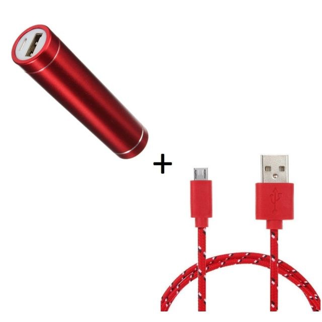 Chargeur secteur téléphone marque generique Pack Batterie pour Manette Xbox One  Smartphone Micro USB (Cable Tresse 3m + Batterie Chargeur Externe) Android 2600mAh (ROUGE)