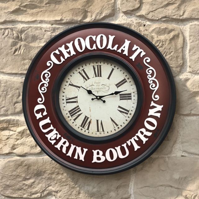 L'Originale Deco - Style Ancien grande Horloge en Fer Verre Chocolat Guerin Boutron ø60cm - Black Friday Deco