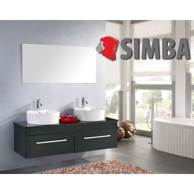 Simba - Meuble Salle de Bain Noir Robinetterie Inc Set Vasque 150 cm Cardellino Ensemble - Meubles de salle de bain Noir brillant