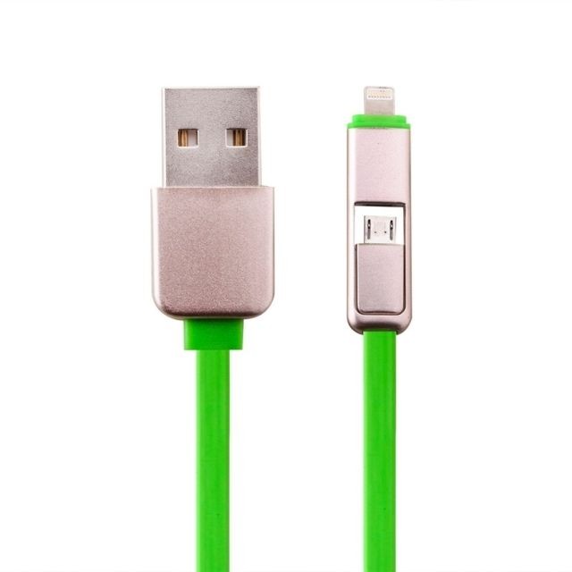 Câble USB Câble vert pour iPhone, iPad, Samsung, HTC, LG, Sony, Huawei, Lenovo, Xiaomi et autres smartphones 1m 2 dans 1 multi-fonctionnel rétractable Lightning Micro USB vers USB de données / chargeur,