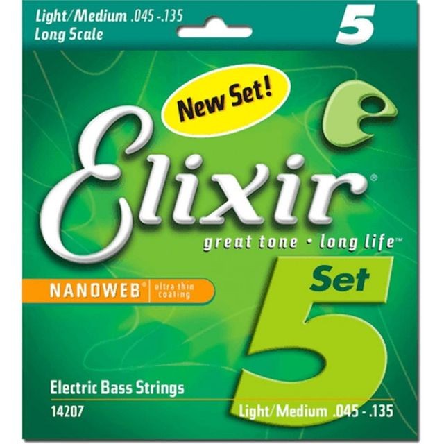 Elixir - Elixir Nanoweb 14207 - Jeu de cordes guitare basse 5 cordes - 45-135 Elixir  - Elixir