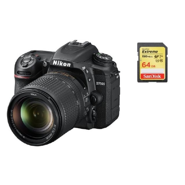 Reflex Grand Public Nikon NIKON D7500 KIT AF-S 18-140MM F3.5-5.6G ED VR DX + 64GB SD card