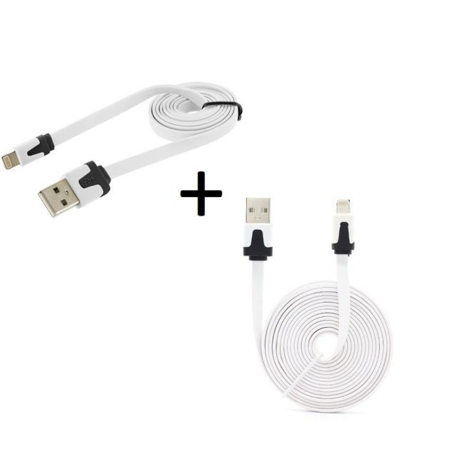 Shot - Pack Chargeur pour IPHONE 7 Lightning (Cable Noodle 3m + Cable Noodle 1m) USB APPLE IOS Shot - Chargeur iPhone Accessoires et consommables