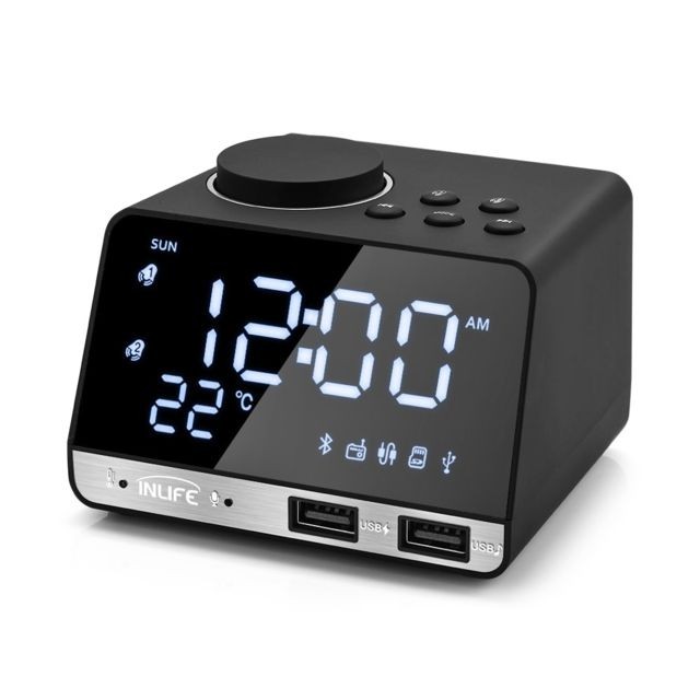 Radio marque generique Réveil Haut-Parleur Bluetooth 4.2 Radio Fm 2 Ports Usb Réveil Alarme Digital Led
