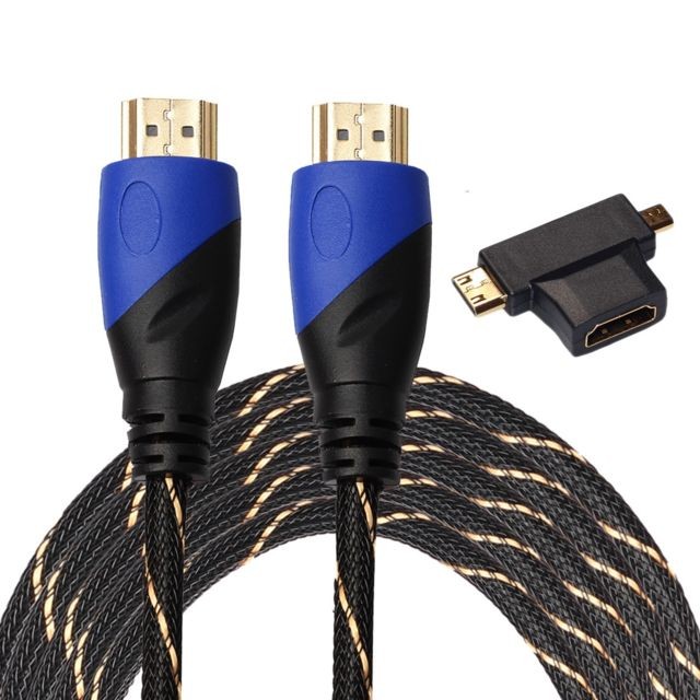 Wewoo - Câble noir 5m HDMI 1.4 Version 1080P tissé net ligne bleu tête HDMI Mâle à HDMI Audio Vidéo Connecteur avec Mini HDMI et Micro HDMI HDMI 3 dans 1 ensemble d'adaptateurs Wewoo  - Accessoires et consommables