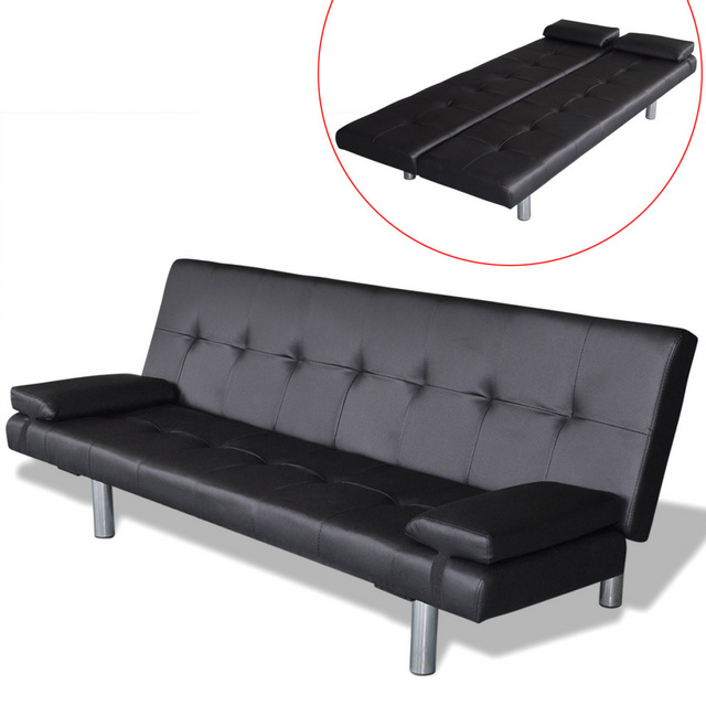 Vidaxl - vidaXL Canapé-lit réglable avec deux oreillers Similicuir Noir - Canapés Droit