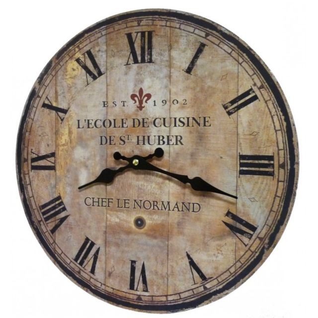 Horloges, pendules L'Héritier Du Temps Horloge Murale Pendule Ronde de Cuisine ou Salon en Bois et Papier Ecole De Cuisine St Huber 4x34x34cm