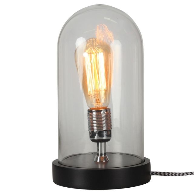 Lampes à poser Intérieur Discount Lampe cloche 1 douille chromée verre et bois noir (D.16xH.28cm)