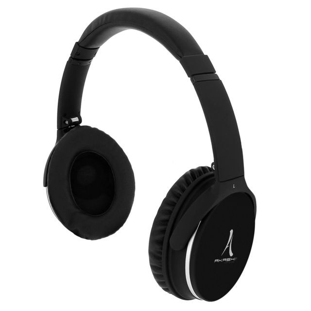 Akashi - Casque Bluetooth Extra Bass Reduction bruit Pliable Prise Jack 3.5mm Akashi Noir - Casque Bluetooth Casque