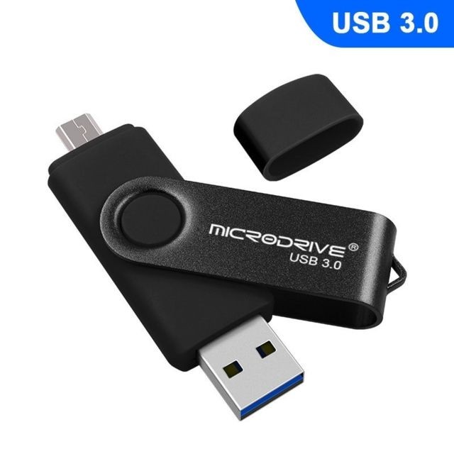 Clés USB Wewoo Clé USB MicroDrive 64 Go USB 3.0 Téléphone et ordinateur Android Double disque rotatif en métal U Noir