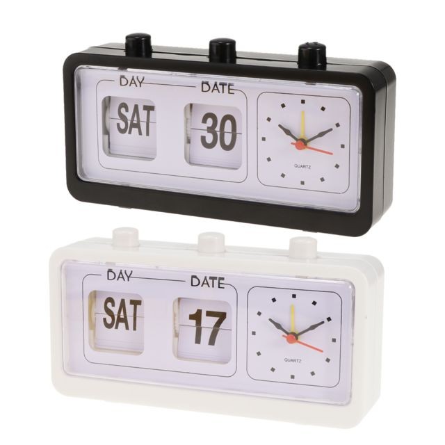 marque generique mode rétro flip clock digtal flip jour date affichage heure horloge blanc