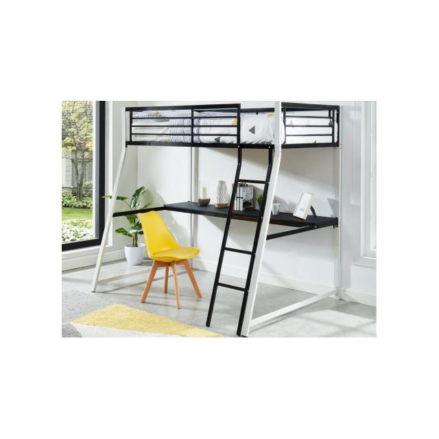 Vente-Unique - Lit mezzanine MALICIA - 90 x 190 cm - bureau intégré - Noir et blanc - Chambre Enfant Noir blanc